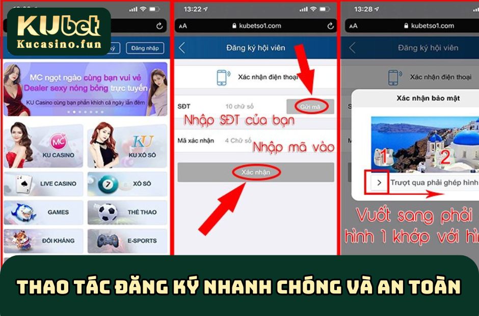 Thao tác đăng ký Ku Casino trên điện thoại siêu nhanh chóng và an toàn